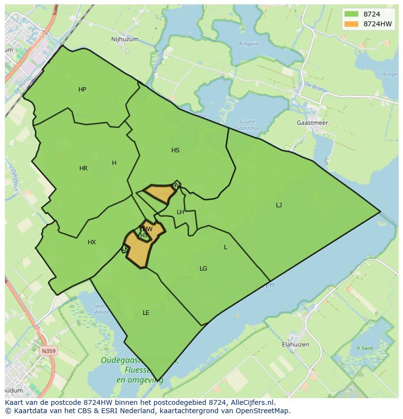 Afbeelding van het postcodegebied 8724 HW op de kaart.