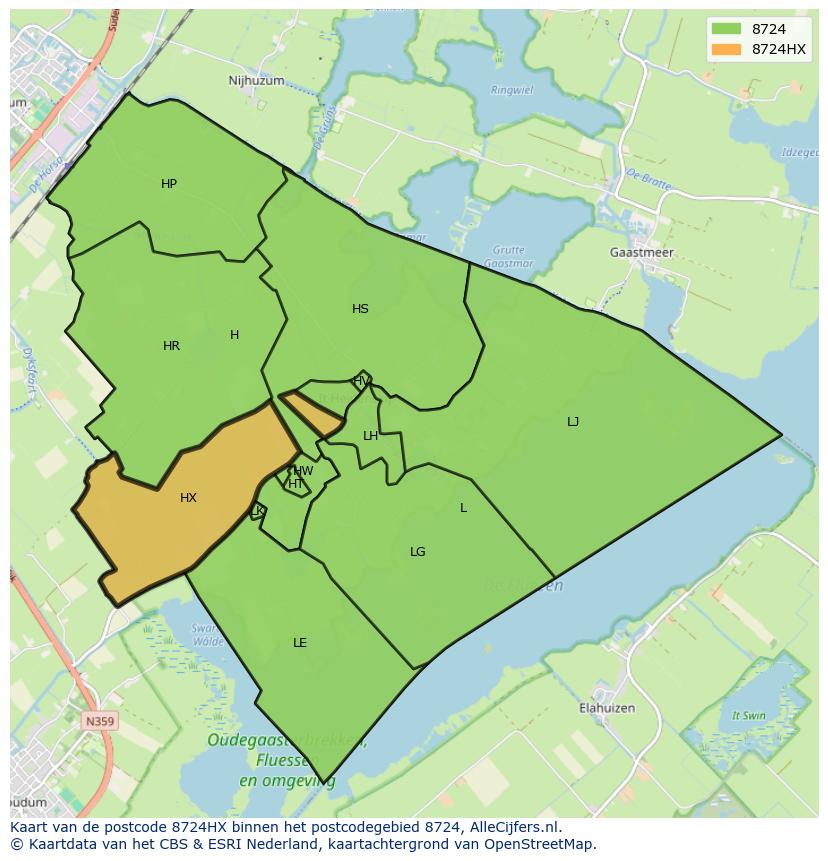 Afbeelding van het postcodegebied 8724 HX op de kaart.