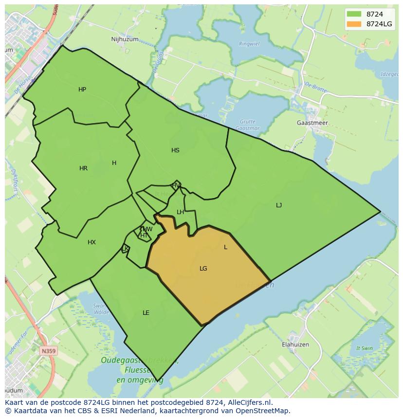 Afbeelding van het postcodegebied 8724 LG op de kaart.