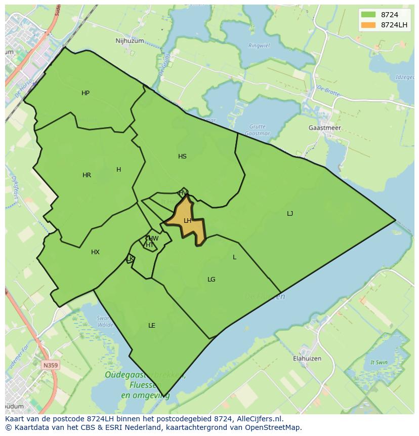 Afbeelding van het postcodegebied 8724 LH op de kaart.