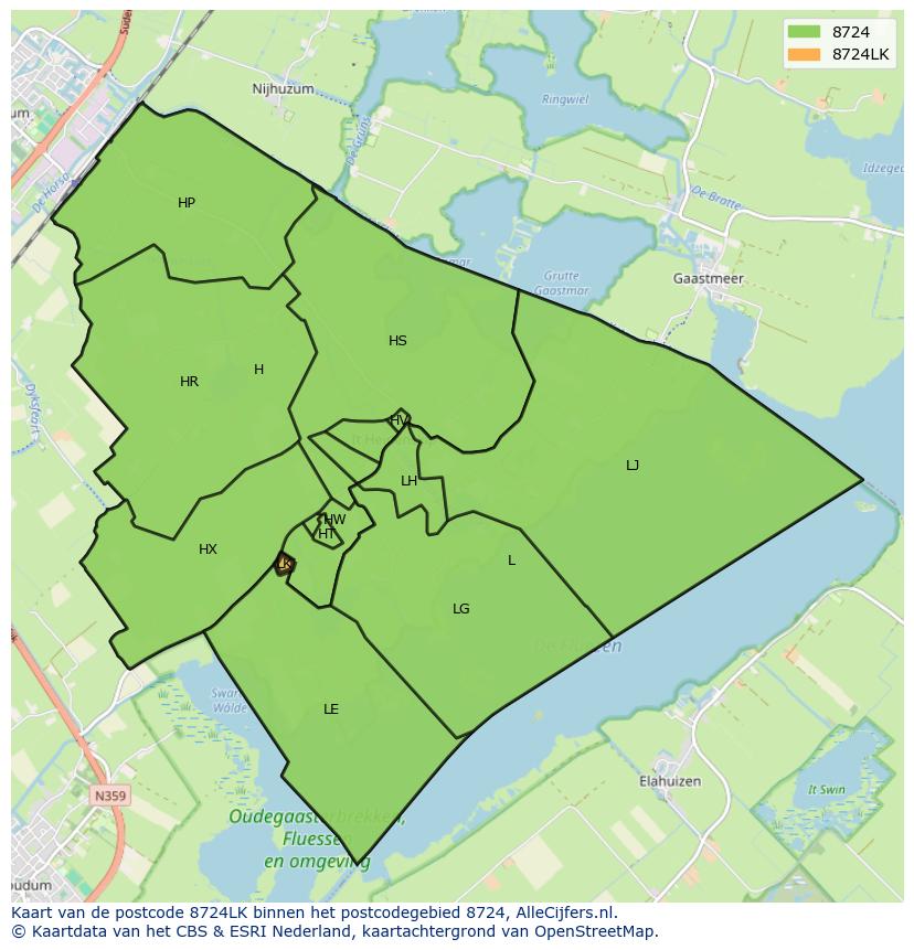 Afbeelding van het postcodegebied 8724 LK op de kaart.