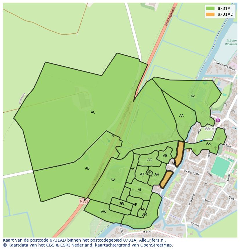 Afbeelding van het postcodegebied 8731 AD op de kaart.