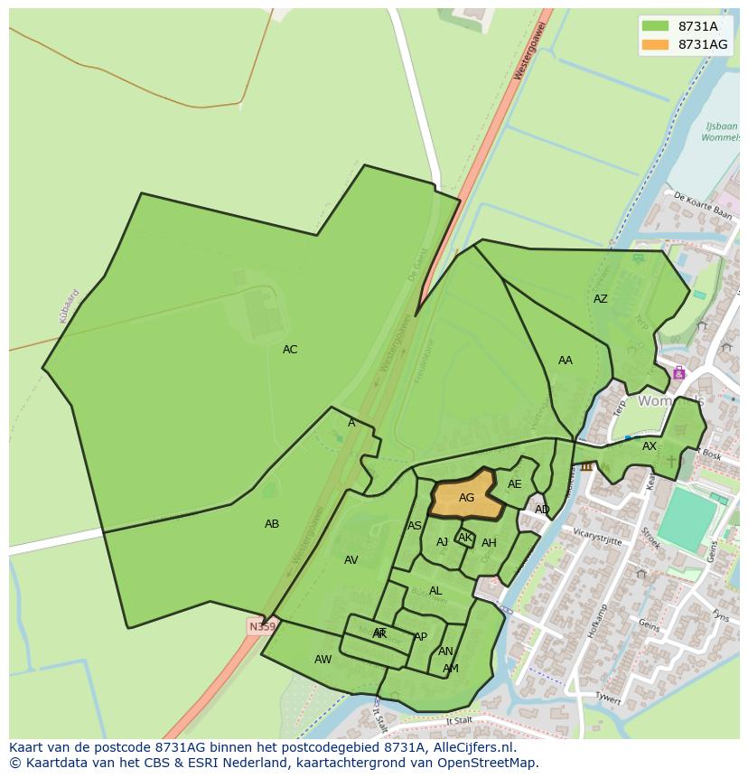Afbeelding van het postcodegebied 8731 AG op de kaart.