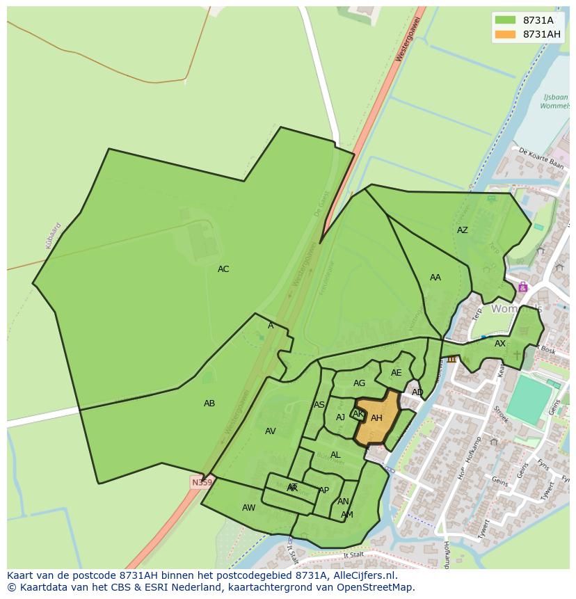 Afbeelding van het postcodegebied 8731 AH op de kaart.