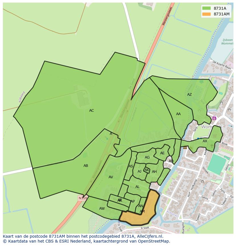 Afbeelding van het postcodegebied 8731 AM op de kaart.