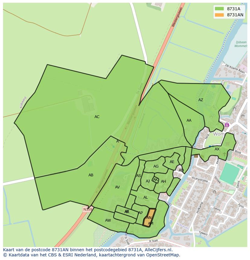 Afbeelding van het postcodegebied 8731 AN op de kaart.