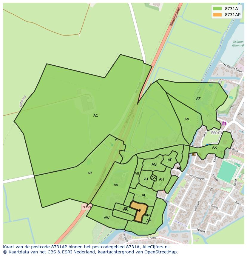 Afbeelding van het postcodegebied 8731 AP op de kaart.