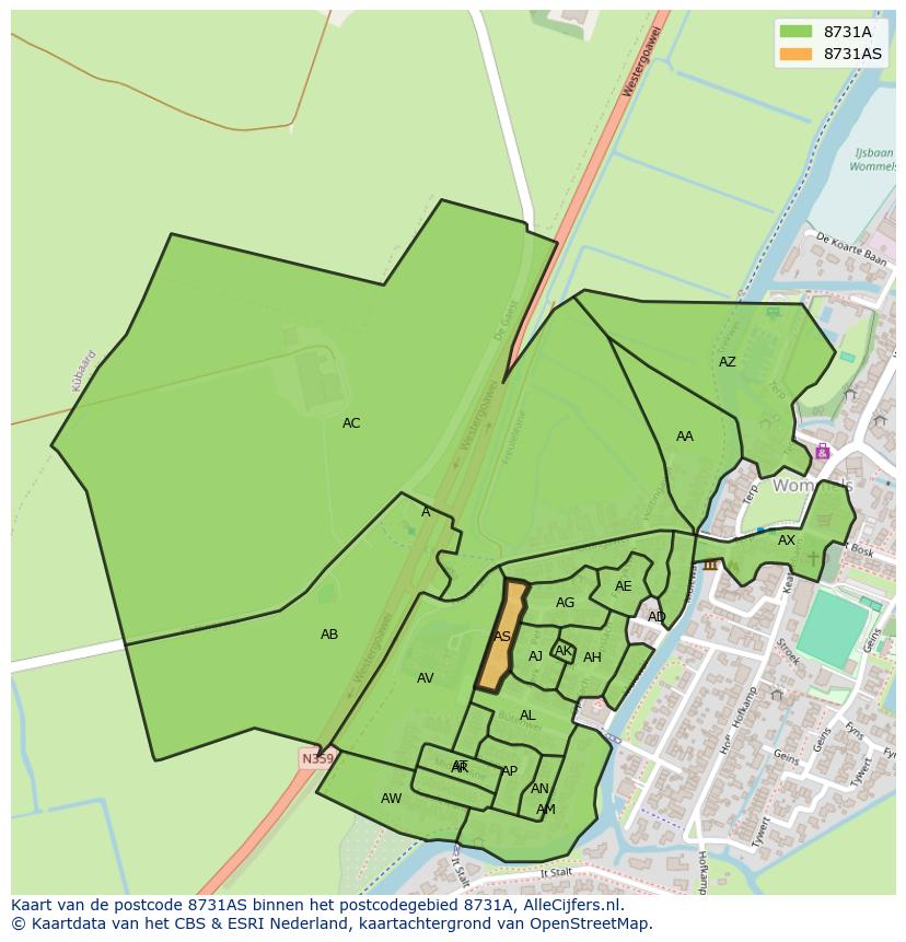 Afbeelding van het postcodegebied 8731 AS op de kaart.
