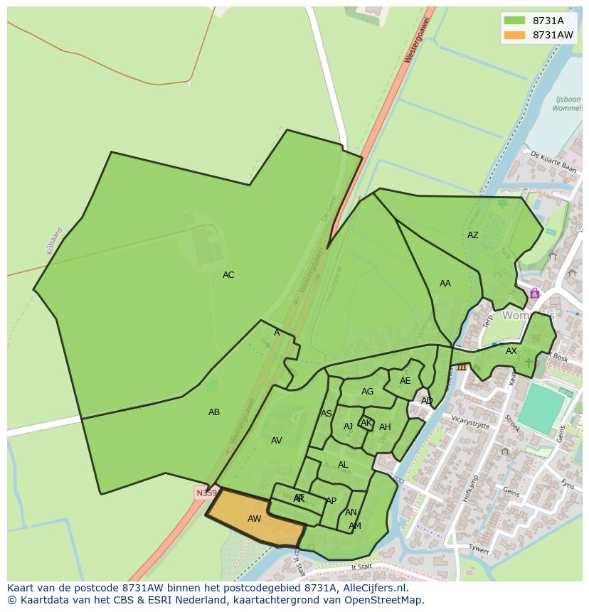 Afbeelding van het postcodegebied 8731 AW op de kaart.