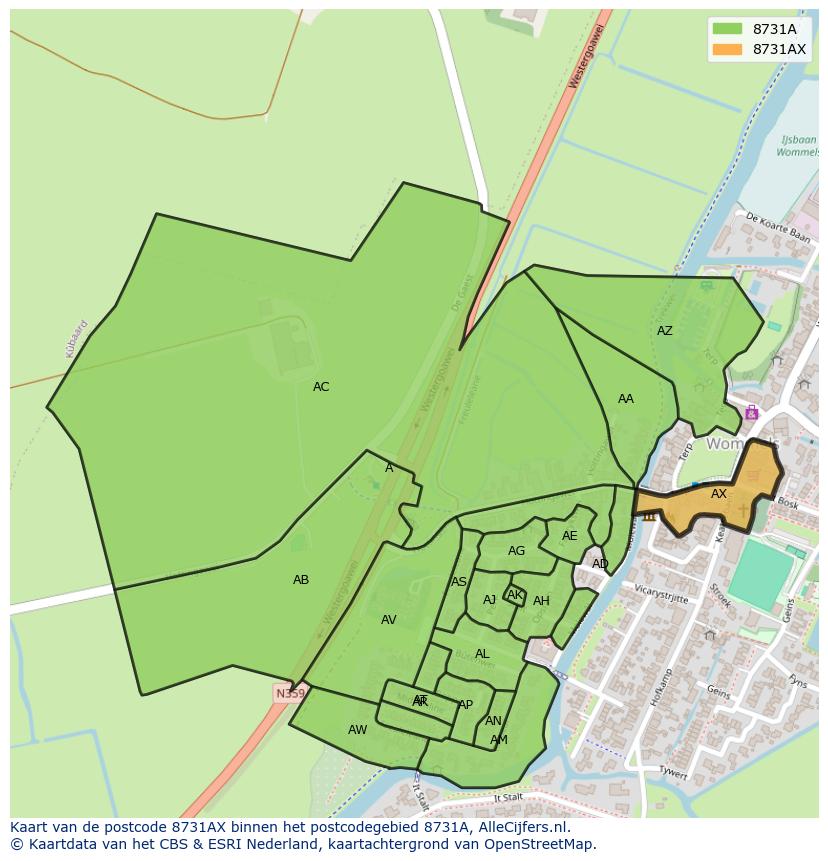 Afbeelding van het postcodegebied 8731 AX op de kaart.