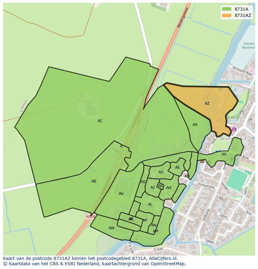 Afbeelding van het postcodegebied 8731 AZ op de kaart.