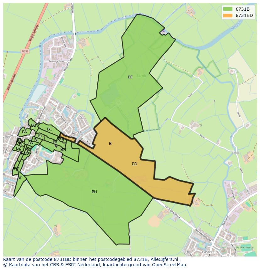 Afbeelding van het postcodegebied 8731 BD op de kaart.