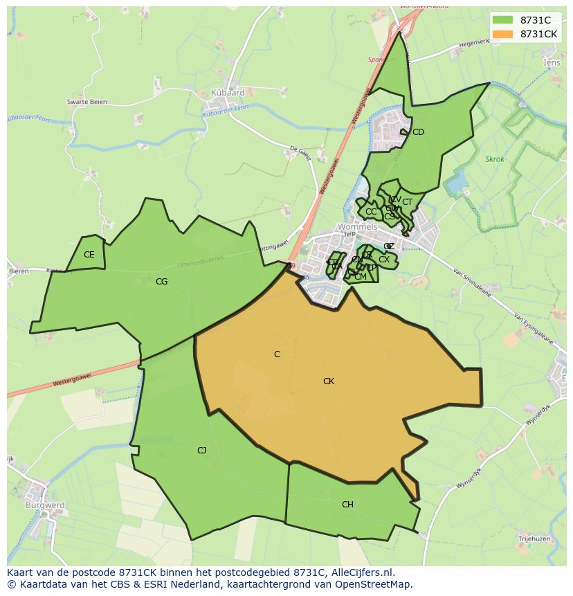 Afbeelding van het postcodegebied 8731 CK op de kaart.