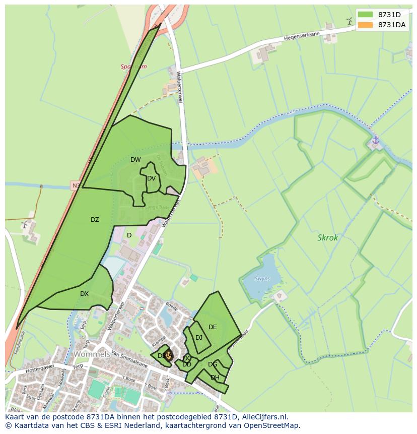 Afbeelding van het postcodegebied 8731 DA op de kaart.