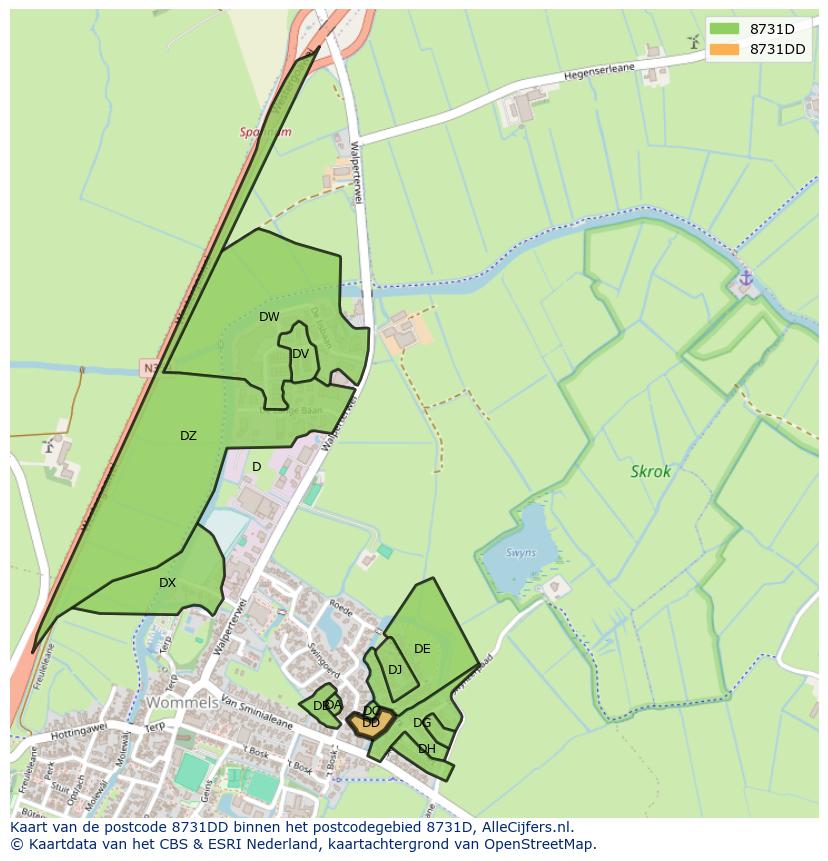 Afbeelding van het postcodegebied 8731 DD op de kaart.