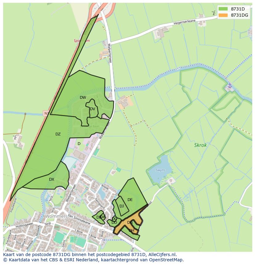 Afbeelding van het postcodegebied 8731 DG op de kaart.