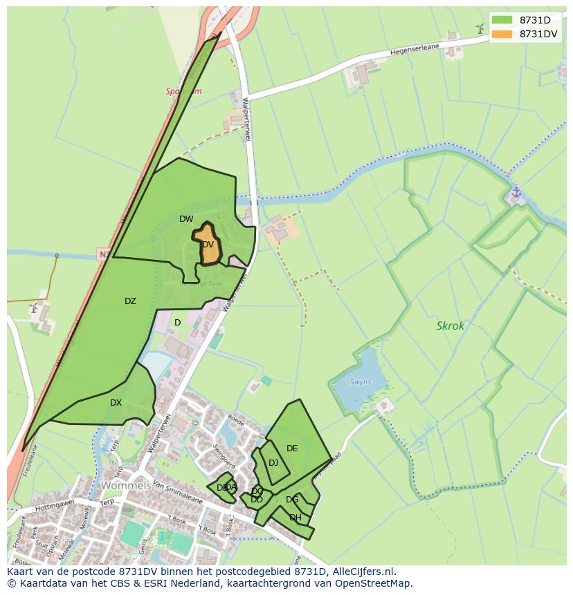 Afbeelding van het postcodegebied 8731 DV op de kaart.