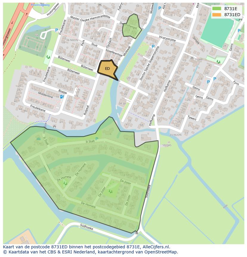 Afbeelding van het postcodegebied 8731 ED op de kaart.