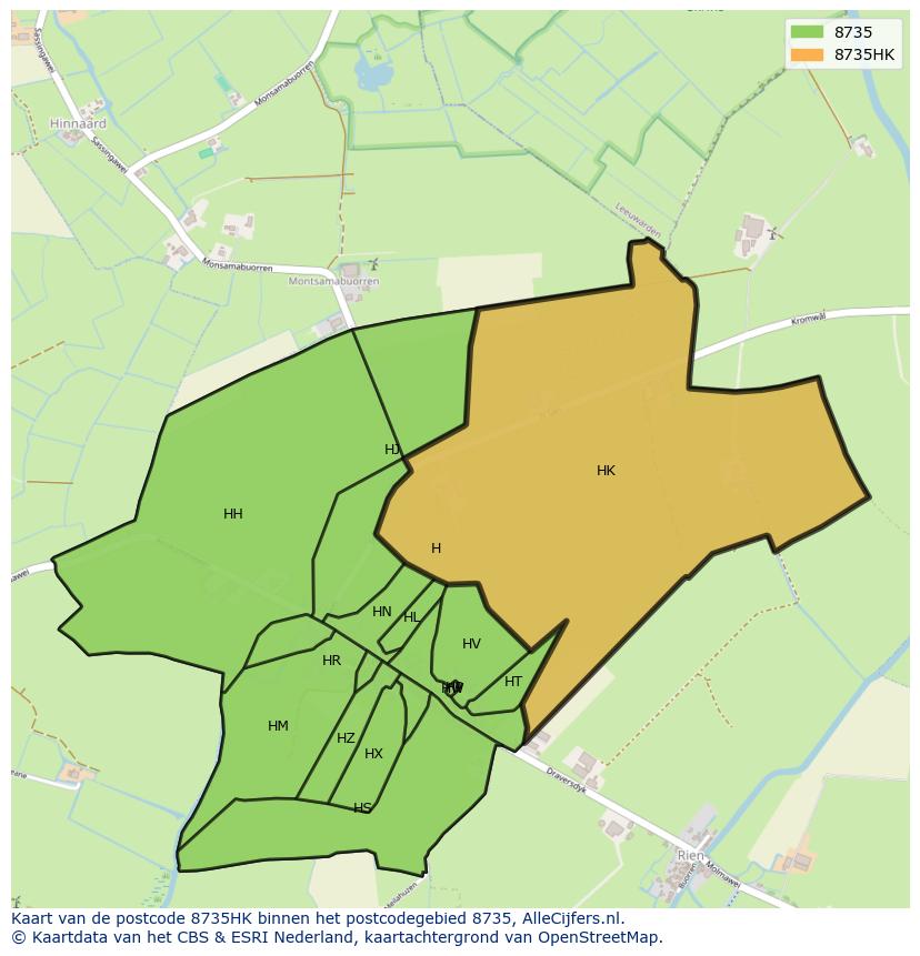 Afbeelding van het postcodegebied 8735 HK op de kaart.