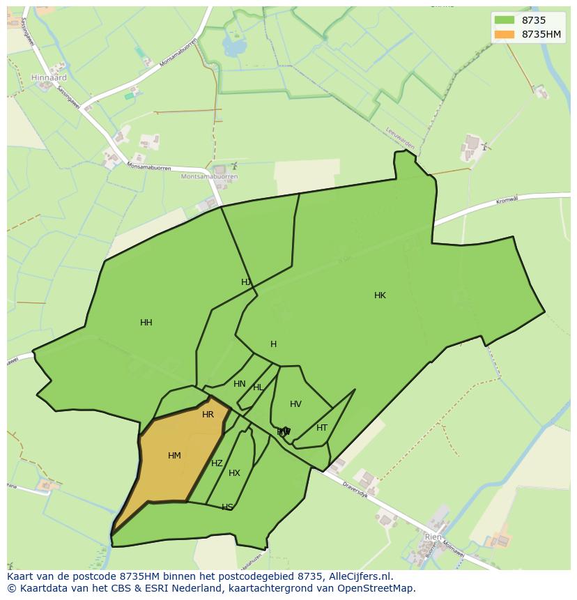 Afbeelding van het postcodegebied 8735 HM op de kaart.