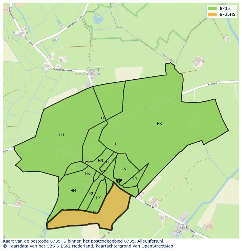 Afbeelding van het postcodegebied 8735 HS op de kaart.