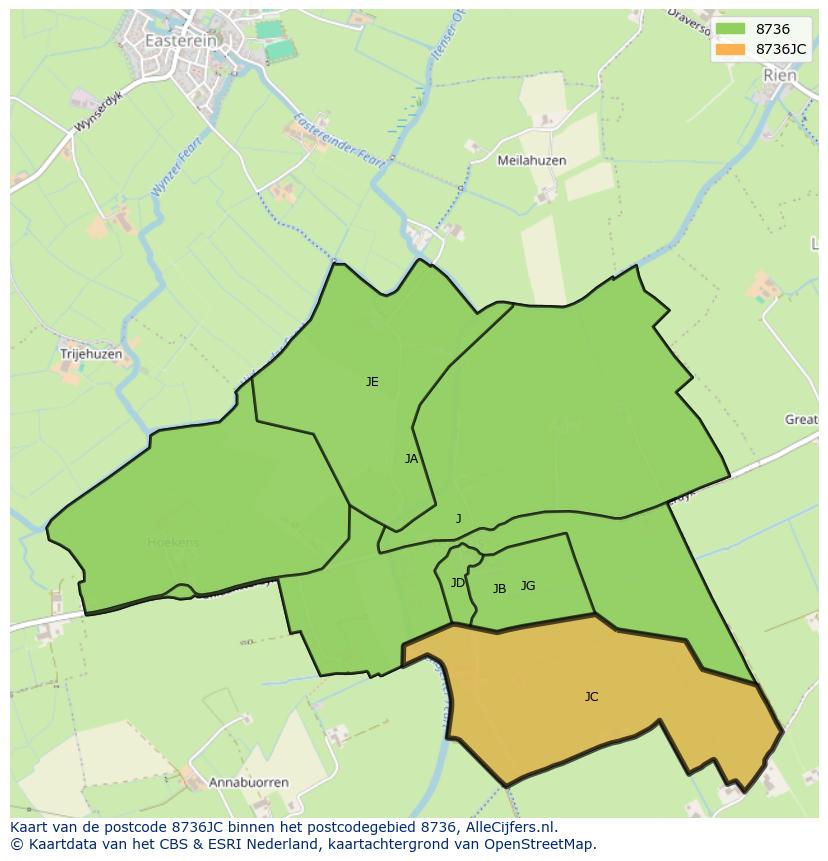 Afbeelding van het postcodegebied 8736 JC op de kaart.