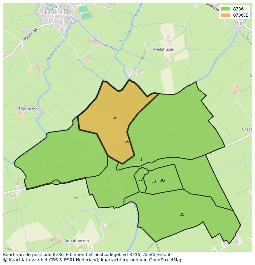 Afbeelding van het postcodegebied 8736 JE op de kaart.