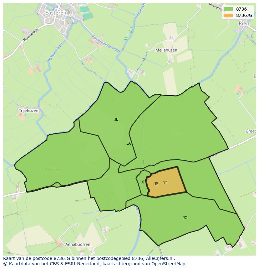Afbeelding van het postcodegebied 8736 JG op de kaart.