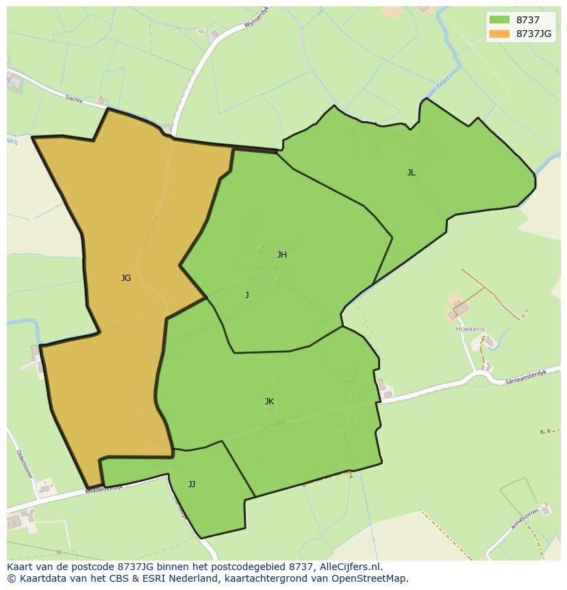 Afbeelding van het postcodegebied 8737 JG op de kaart.