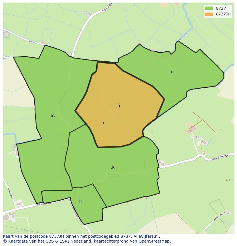 Afbeelding van het postcodegebied 8737 JH op de kaart.