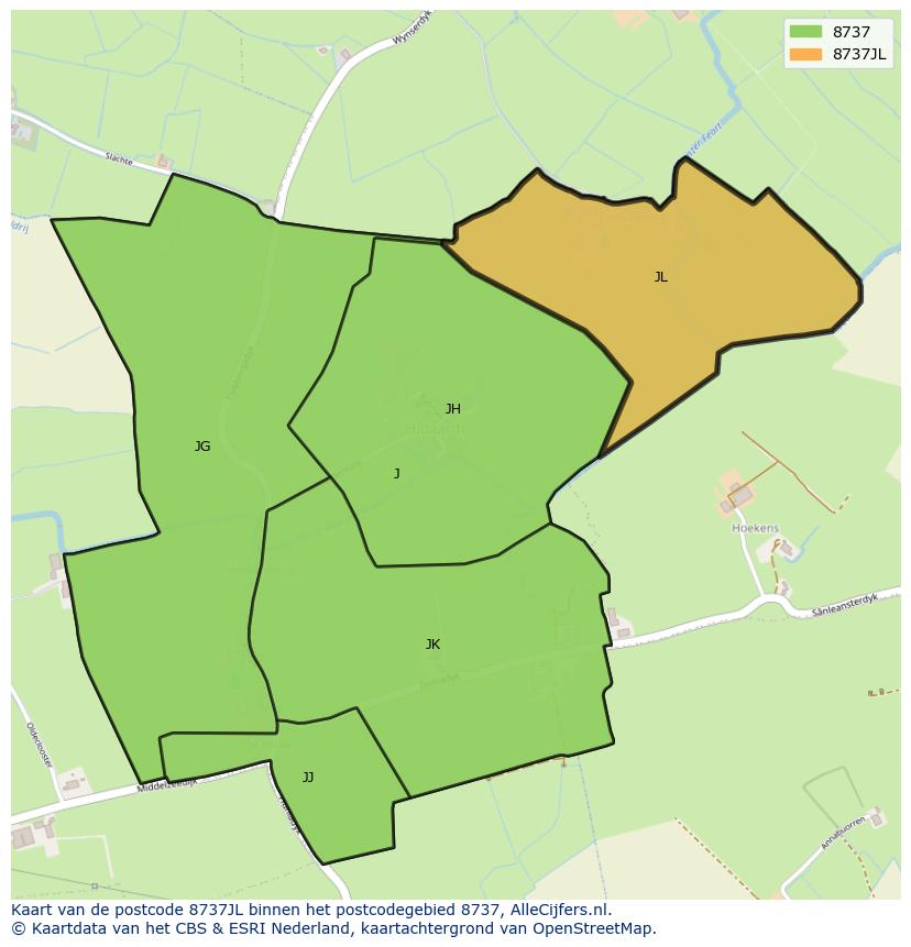 Afbeelding van het postcodegebied 8737 JL op de kaart.
