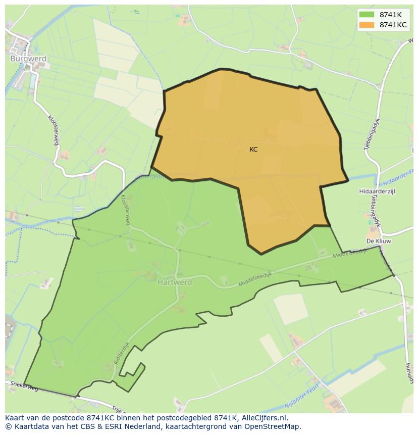 Afbeelding van het postcodegebied 8741 KC op de kaart.