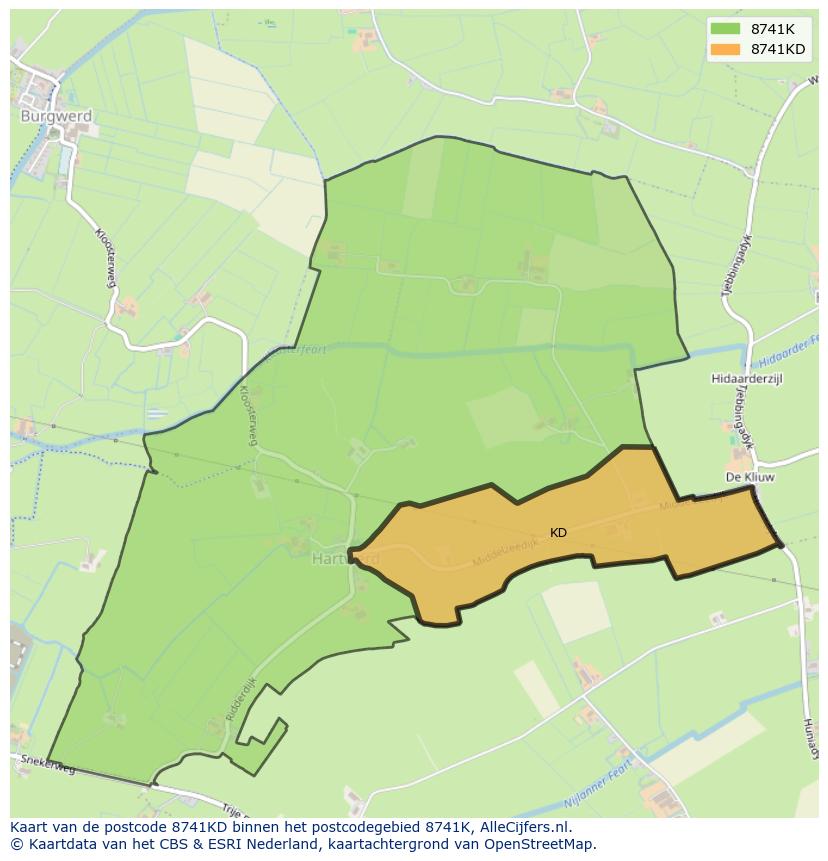 Afbeelding van het postcodegebied 8741 KD op de kaart.