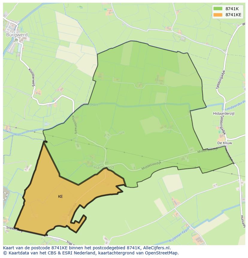 Afbeelding van het postcodegebied 8741 KE op de kaart.