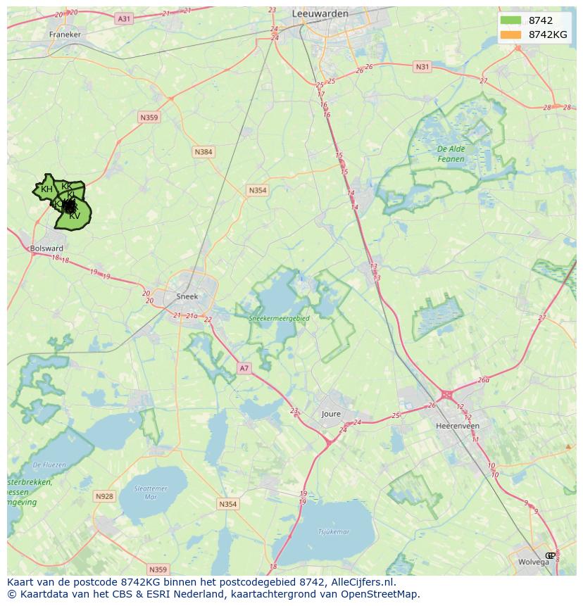 Afbeelding van het postcodegebied 8742 KG op de kaart.