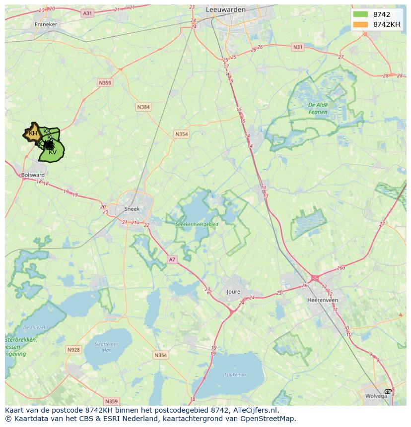 Afbeelding van het postcodegebied 8742 KH op de kaart.