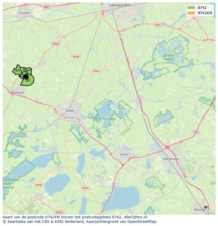 Afbeelding van het postcodegebied 8742 KN op de kaart.