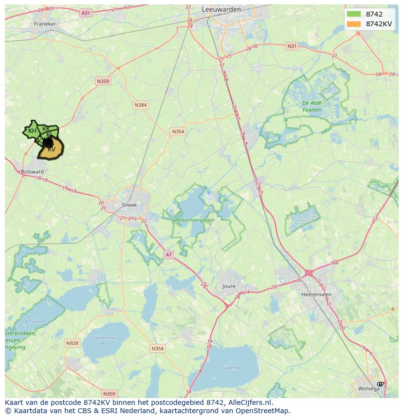 Afbeelding van het postcodegebied 8742 KV op de kaart.