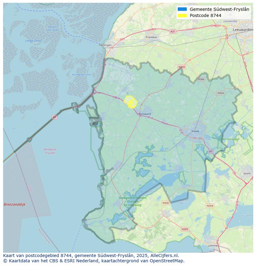 Afbeelding van het postcodegebied 8744 EM op de kaart.