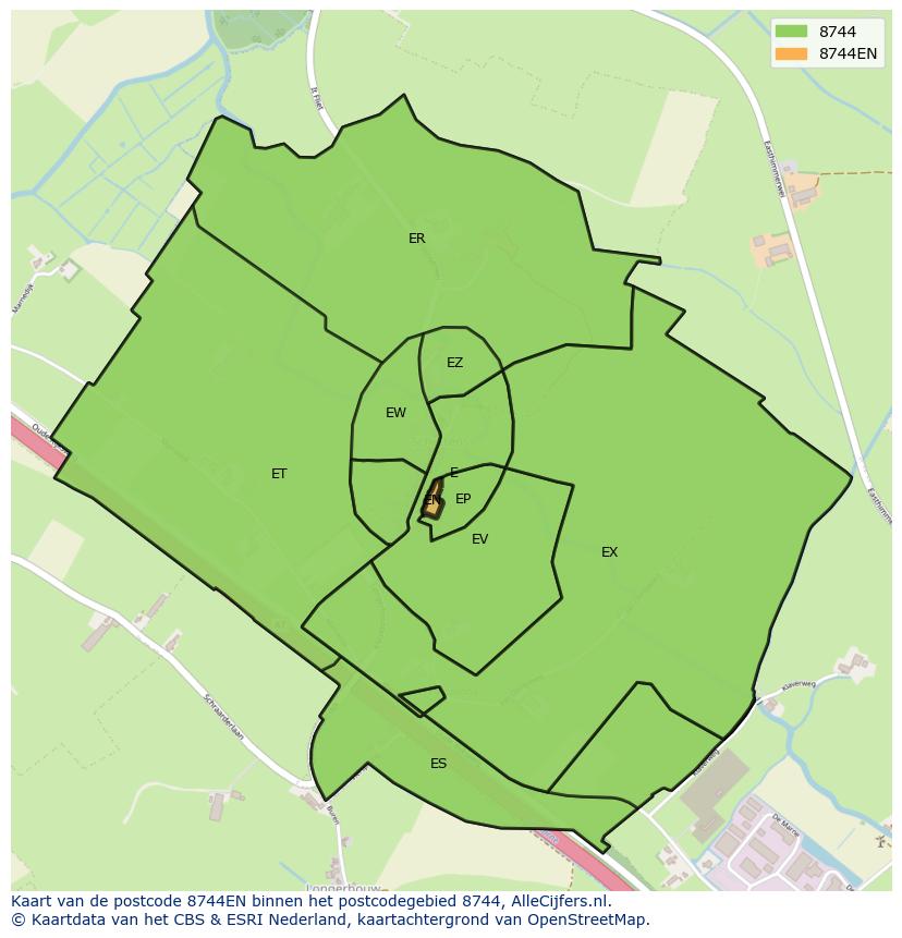 Afbeelding van het postcodegebied 8744 EN op de kaart.