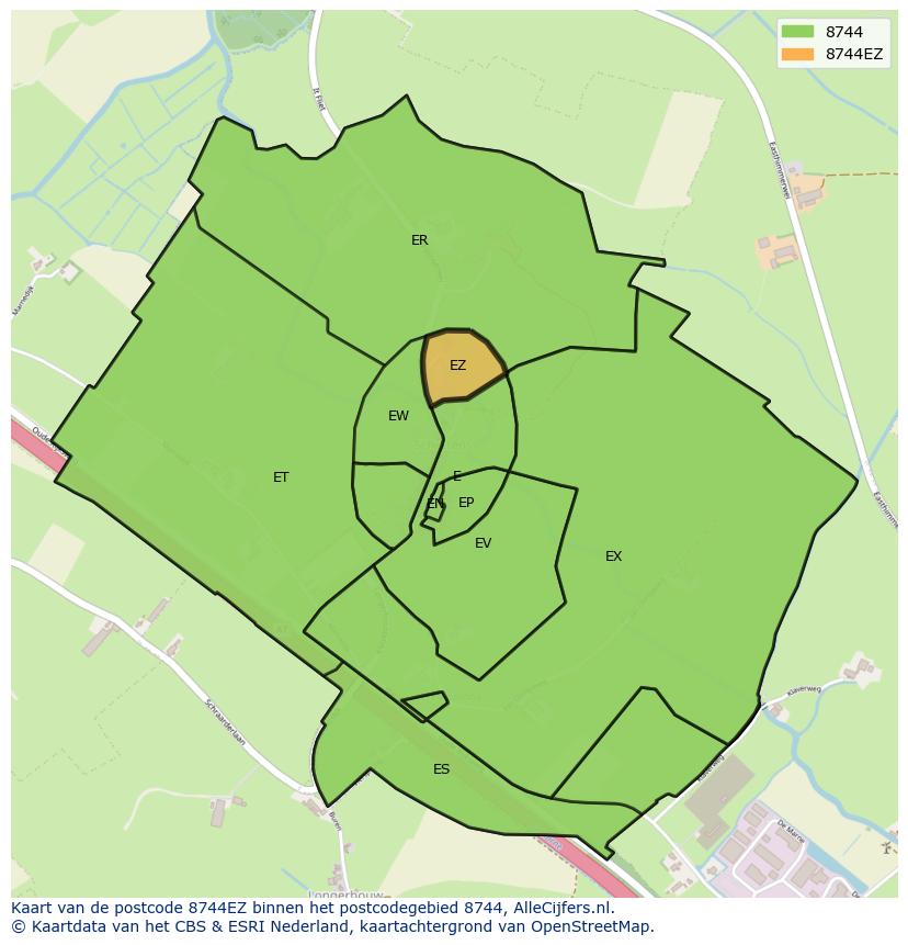 Afbeelding van het postcodegebied 8744 EZ op de kaart.