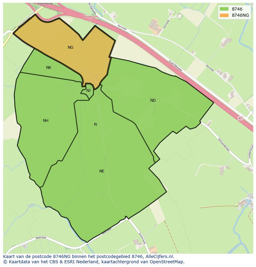 Afbeelding van het postcodegebied 8746 NG op de kaart.