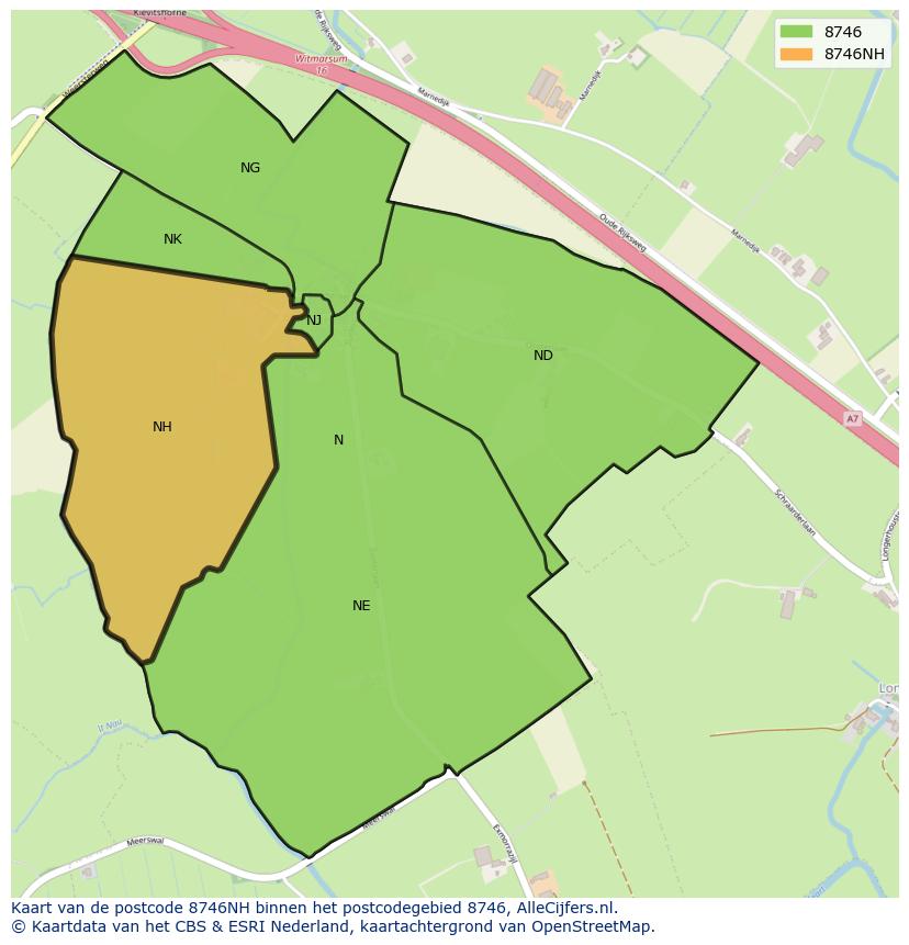Afbeelding van het postcodegebied 8746 NH op de kaart.