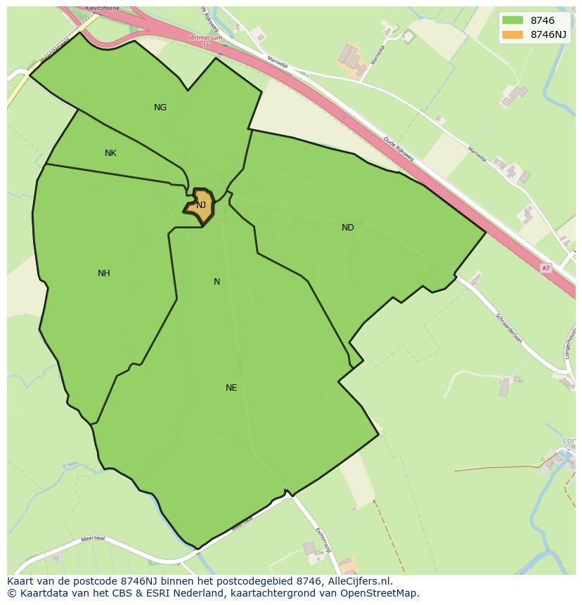 Afbeelding van het postcodegebied 8746 NJ op de kaart.