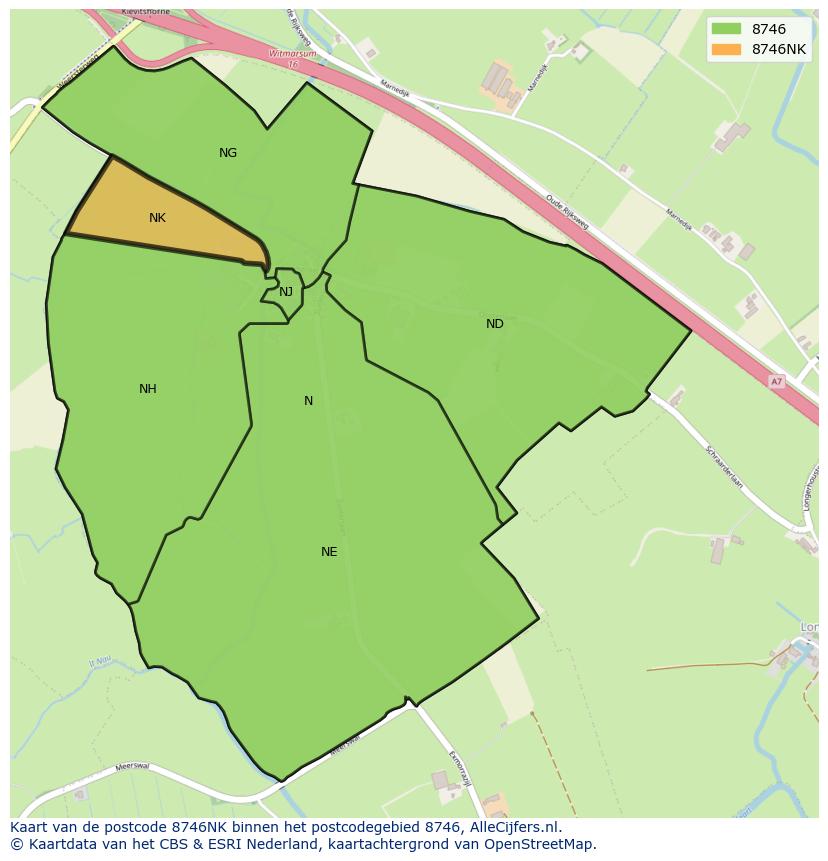 Afbeelding van het postcodegebied 8746 NK op de kaart.