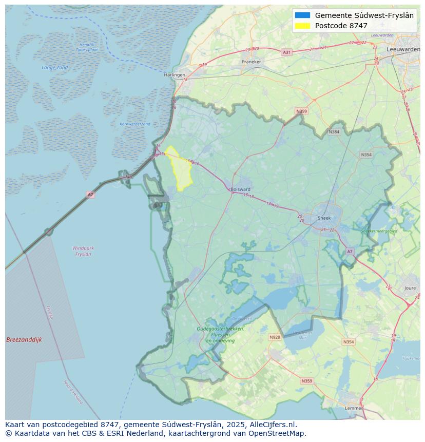 Afbeelding van het postcodegebied 8747 op de kaart.