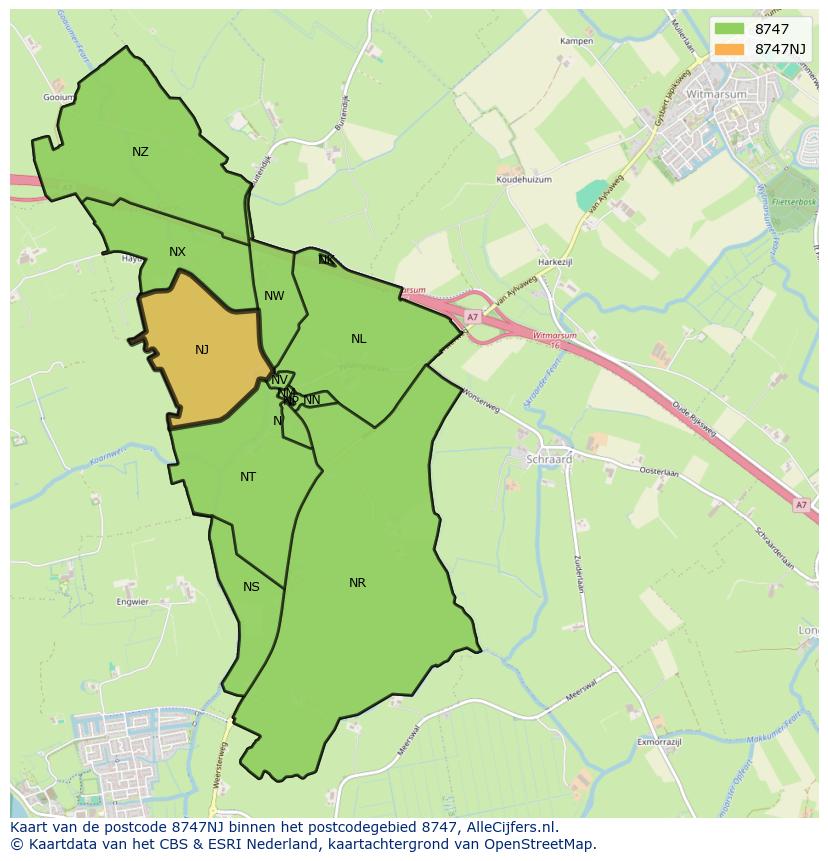 Afbeelding van het postcodegebied 8747 NJ op de kaart.