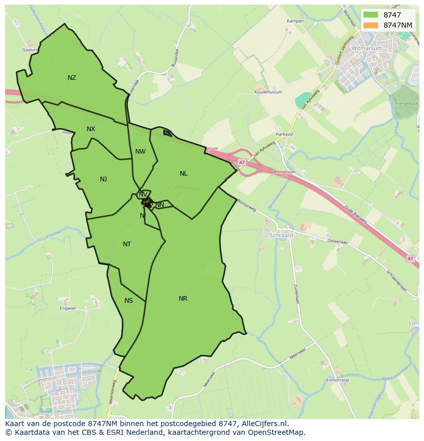 Afbeelding van het postcodegebied 8747 NM op de kaart.