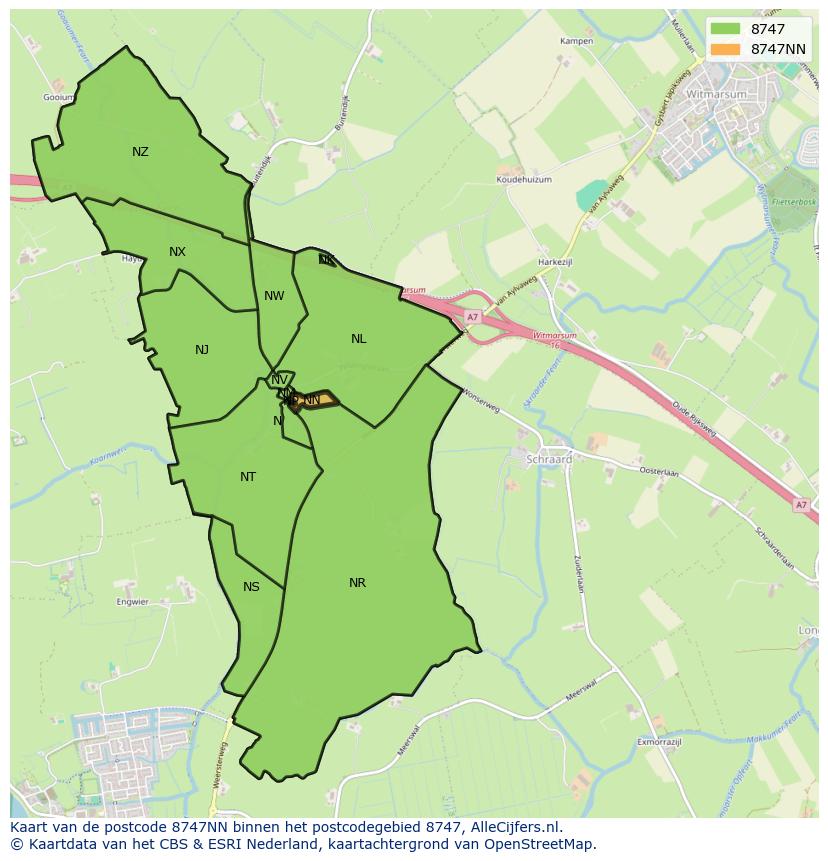 Afbeelding van het postcodegebied 8747 NN op de kaart.