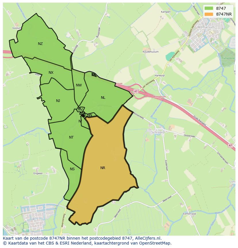 Afbeelding van het postcodegebied 8747 NR op de kaart.